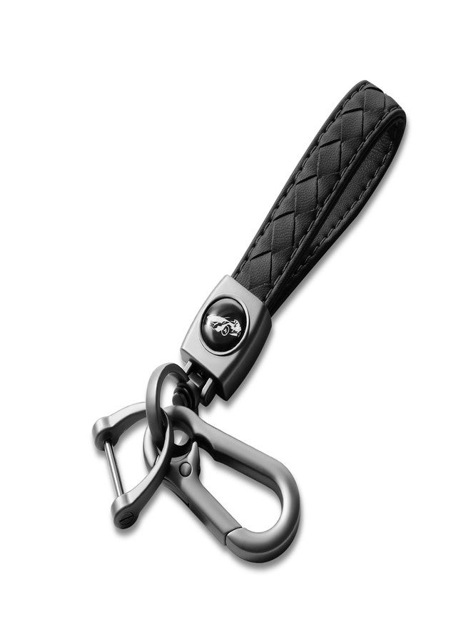 Gkeygo Carabiner Keychain, Universal Heavy Duty Woven Handmade Leather Key Chain, Car Fob Key Keychains with 360 Degree Rotatable Snap Swivel and Anti-Lost D-Ring for Men and Women, Gunmetal - Black - Image 1